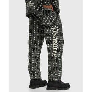 PLEASURES Cross Easy Pants Mens Small Gray Black Drawstring Wool Blend Logo